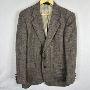 Samuelsohn Men 40 Herringbone Tweed Wool Blazer Brown Blue Windowpane Vintage
